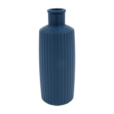 Soliflore bouteille vase design vue de face - Décoration élégant pratique fleur unique bleu militaire pêche
