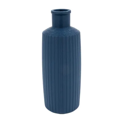 Soliflore bouteille vase design vue de face - Décoration élégant pratique fleur unique bleu militaire pêche