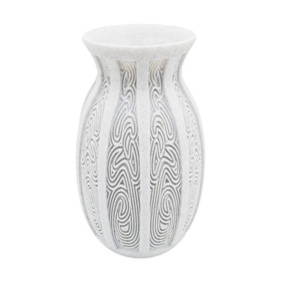 Vase rond sculpté texture irrégulière vue de face - Décoration moderne sculpture fleurs design original artistique