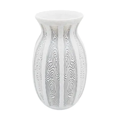Vase rond sculpté texture irrégulière vue de face - Décoration moderne sculpture fleurs design original artistique