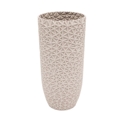 Vase géométrique triangle texturé vue de face - Décoration moderne formes irrégulières fleurs séchées design élégant