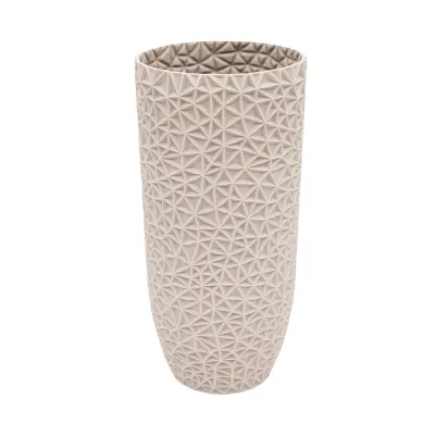 Vase géométrique triangle texturé vue de face - Décoration moderne formes irrégulières fleurs séchées design élégant