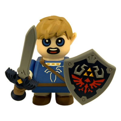 Figurine Smashed Link Zelda vue de face - Héros Hyrule épée bouclier jeu vidéo Nintendo collection écoresponsable