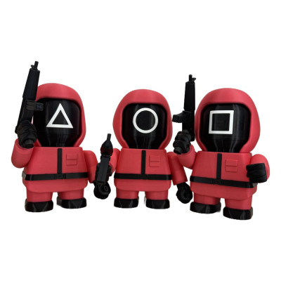 Figurine Soldat Squid Game Smashed vue de face - Série Netflix masque rose mystérieux Corée jeux collection