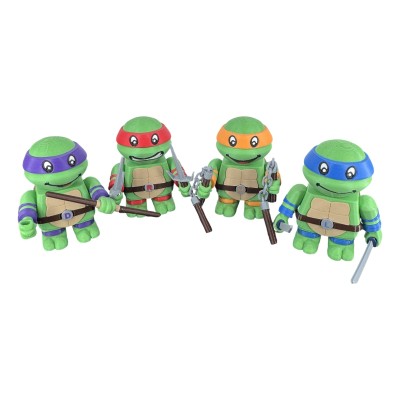 Mini figurine Smashed Tortue Ninja vue ensemble - TMNT Leonardo Raphael Donatello Michelangelo collection compacte