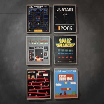 Cadre décoratif retro gaming impression 3D vue de face - Décoration Mario Tetris Pac-Man Space Invaders
