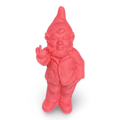 Nain de jardin humoristique Le Nain Pertinent vue de face avec doigt d’honneur, décoration insolite pour jardin et intérieur