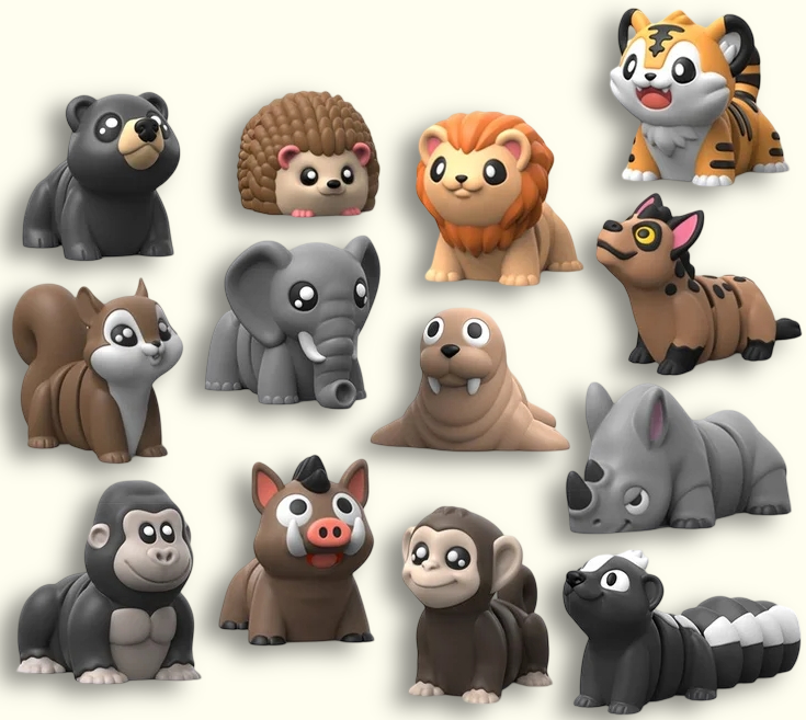 Figurines articulées animaux sauvages imprimées en 3D – pack surprise